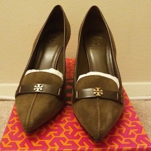 Tory Burch Eliza Mid Heel Mocha Softy Suede